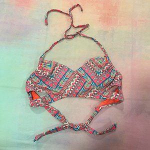 Xhilaration Neon Tribal Wrap Bikini Top Sz L